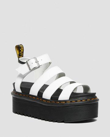 Women's Dr Martens Blaire Hydro Leather Platform Strap Sandals White | AU 324QMA